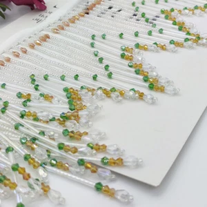 Glass Tube Fringe Tassel 16cm Drop DIY Trim Ribbon Border Dance Dress Wavy Craft - Picture 1 of 14