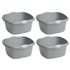 [Set of 4] Silver 32cm Square Washing Up Bowl Plastic Basin Home Kitchen - UK - Picture 1 of 10