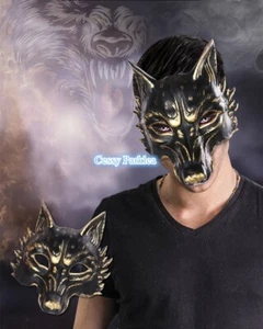 SN-D8-2 Unisex Latex Big Bad Wolf Black Gold Halloween Book Week Costume Mask - Picture 1 of 10