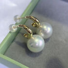 classic pair of 10-11mm south sea round white pearl stud earring 18k(aj)
