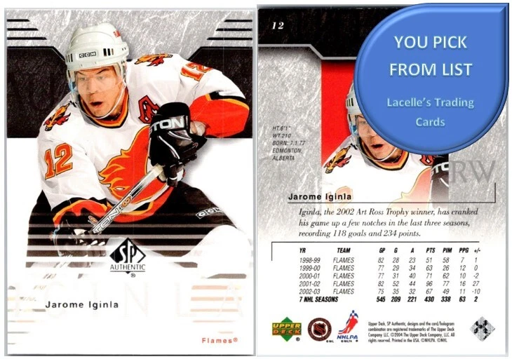 2003-04 Upper Deck SP Authentic NHL Hockey Cards - U-Pick From List - Image 1 of 1