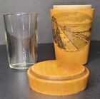 Antique Scottish Mauchline Ware Toddy Cup Holder with Glass Cup