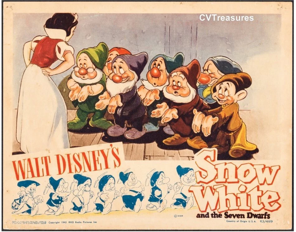 TARJETA DE VESTÍBULO VINTAGE DE BLANCANIEVES Y LOS SIETE ENANITOS DE DISNEY Walt Disney Foto 1 de 1