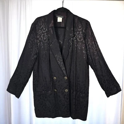 Carole Little Blazer Jacket Floral Print Double Breasted Vintage Woman 10 Black - Image 1 of 4