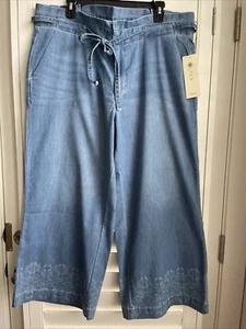 Laurie Felt Womens oversized wide leg paperbag waist floral hem jeans NWT - Picture 1 of 13
