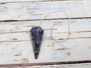 Natural Sodalite Pendulum with Bead / Multi-faceted Point Pendulum / 6 Sided - Picture 1 of 7