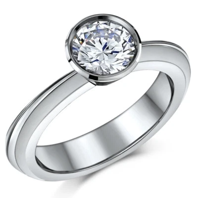 Titanium Engagement Ring Solitaire CZ Stone 2ct Flush Set Ring - Image 1 of 2