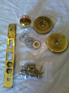 Baldwin Hardware Salvage Solid Brass Lot, parts thumb bolt, pair roses, face plt - Picture 1 of 2