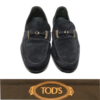 Tods Navy Suede Bit Slip On Loafers - Image 1 of 4