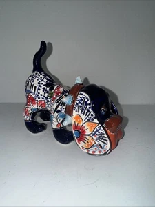 "Estatuilla de perro sabueso Talavera 7"" - Arte popular mexicano pintado a mano cerámica" - Imagen 1 de 6