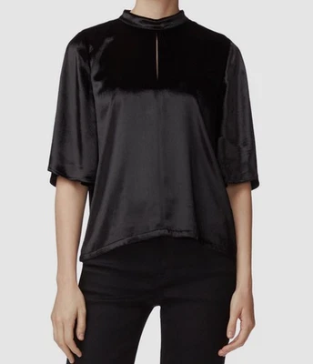 J Brand Women's Black Silk Velvet Front Keyhole Slit Shoulder Blouse Top Size M - Image 1 of 2