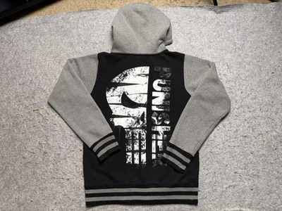 Marvel Punisher Hoodie Mens Small Black Gray Full Zip Skull Graphic Two Tone - Image 1 of 4