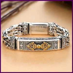 Pulsera retro color plata para hombre patrón creativo cadena joyería de moda” - Imagen 1 de 30