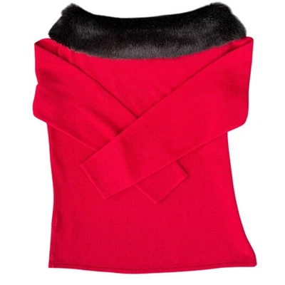 Vintage Hampshire Studio Rojo Piel Sintética Cuello Suéter Top Mujer Mediano Foto 1 de 4