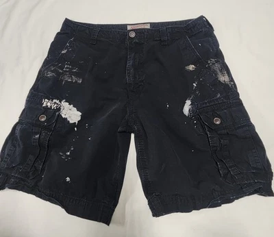 Shorts cargo masculino Y2K Arizona 34 preto bolsos utilitários externos grunge desgastado - Imagem 1 de 4