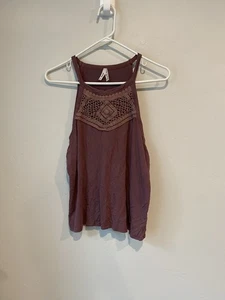 Vintage Y2K Mudd Mauve Crochet Detail Tank Top XL Boho Festival Hippie Peasant - Picture 1 of 6
