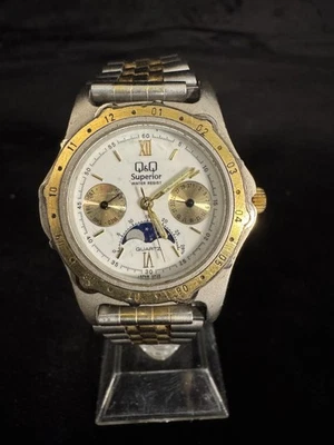 Q&Q Superior Quartz Analog Watch Two-Tone Moon Phase Japan Movement Water Resist - Image 1 of 4