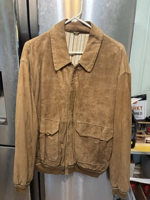 Hugo Boss Vintage Bomber Mens Jacket Suede 2 Front Pockets Brown Pit To Pit 27” - Image 1 of 4