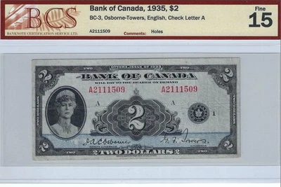 1935  BOC BC-3, $2  SN# A2111509  BCS  FINE 15. English; See Desc. - Image 1 of 2