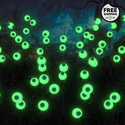 LASGU Spooky Eyeball Solar Garden Lights - 2 Pack 16 LED Outdoor Halloween Decor, W...