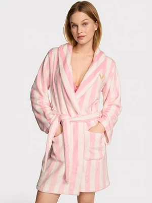 2025 Victorias  Secret Short Cozy Plush Robe Size M/L - Pink/White New Release - Image 1 of 4