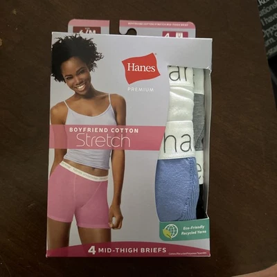 NIB Women's Hanes Premium Boyfriend Cotton Stretch Boxer Briefs 4 pack Size 6/M - Image 1 of 2