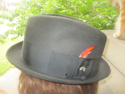 De colección Años 70 Para Hombres Marrón Gris Lana Fedora Sombrero Ala 7 1/2 Champ Cachemira Pluma Foto 1 de 4