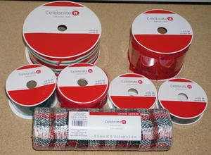 Lot of 7 Celebrate It Christmas Holiday Wired Ribbon ALL SIZES - Picture 1 of 8