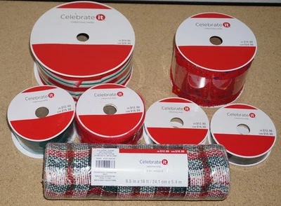 Lot of 7 Celebrate It Christmas Holiday Wired Ribbon ALL SIZES - Image 1 of 4