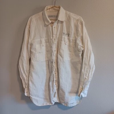 Camisa Iceberg masculina L Snoopy Woodstock branca botão frontal manga longa bolsos - Imagem 1 de 4