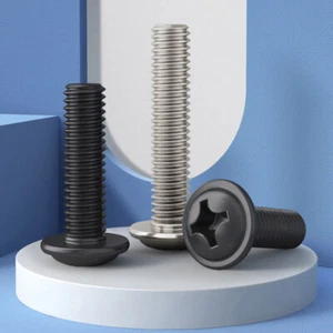 M2-M4 Phillips Round Pan Truss Head With Washer Screws Ni / Black Zinc Plated - Picture 1 of 5