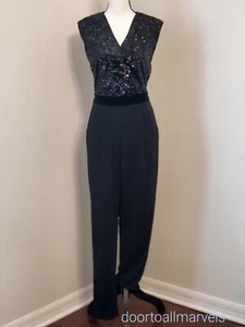 Esprit Evening Jumpsuit Sequin Top w/Velvet Sash sz Small Party Cocktail - Imagen 1 de 10
