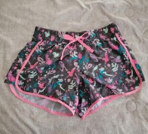 Justice Girls Active Lined Splatter Shorts Grey & Pink Paint Size 14 Preowned