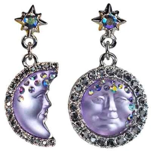 KIRKS FOLLY GODDESS SEAVIEW MOON ASYMETRIC PIERCED EARRINGS TWILIGHT PURPLE ST - Picture 1 of 2