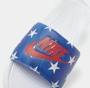 🇺🇸 Nike Victori One Slide Sandals Print White-Royal Blue-Red CN9678-402 🇺🇸 - Picture 1 of 3