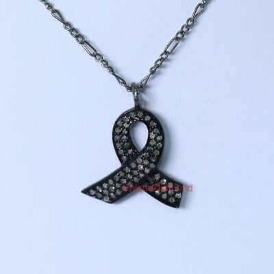 Natural Diamond 925Sterling Silver Handmade Oxidized Necklace Gift Item jewelry - Image 1 of 4