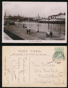 IRELAND 1907 KINGSTOWN CLEAR REAL PHOTO PPC SHIP PIER + CHILDREN - Picture 1 of 3