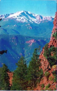 Schneebedeckte Pikes Peak Colorado Postkarte verschickt - Bild 1 von 2