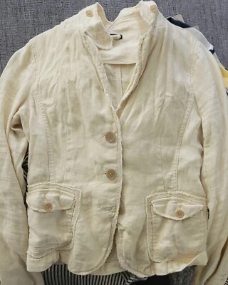 J. Blazer feminino Crew linho amarelo sem forro bordas desgastadas tamanho médio - Imagem 1 de 3