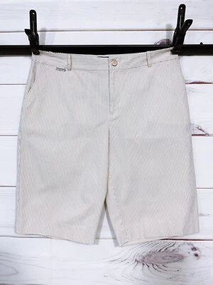 Shorts femininos Lauren Active Ralph Lauren tamanho 10 bege listras bolsos - Imagem 1 de 4