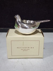 NEW IN BOX- Silver Pottery Barn Dove Salt Cellar In Orig Box With Serving Spoon - Picture 1 of 4