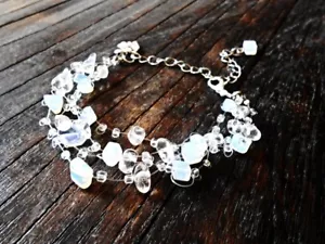 Pulsera de opalito de piedra lunar multistrand vidrio boho piedra preciosa cruda aire flotante - Imagen 1 de 6