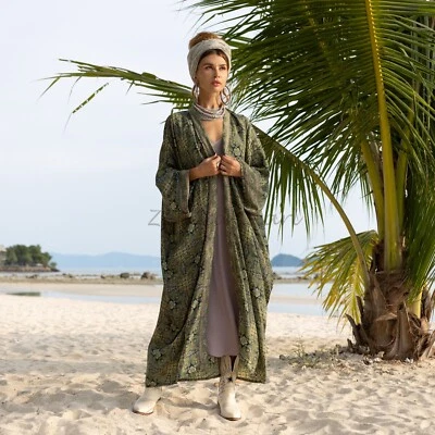 Helene Silk kimono long Sleeve Handmade Beach Festival Cardi Lounging Robe - Image 1 of 4