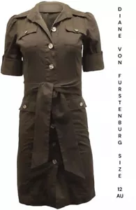 🌻DIANE VON FURSTENBERG SIZE 12 BROWN KNEE LENGTH BELTED SHIRT DRESS - Picture 1 of 15