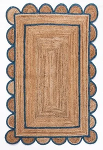 Handgefertigter geflochtener natürlicher reiner Jute mit blauem Design gerippter Teppich - Bild 1 von 4