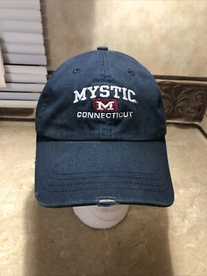 Distressed Mystic Connecticut - Gorra de béisbol azul con tirantes de 4 cabezas bordadas Foto 1 de 4