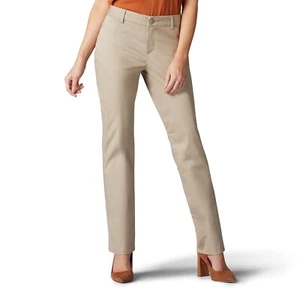 Lee Womens Wrinkle Free Relaxed Fit Straight Leg Trousers Flax Size 16 Short - Picture 1 of 13