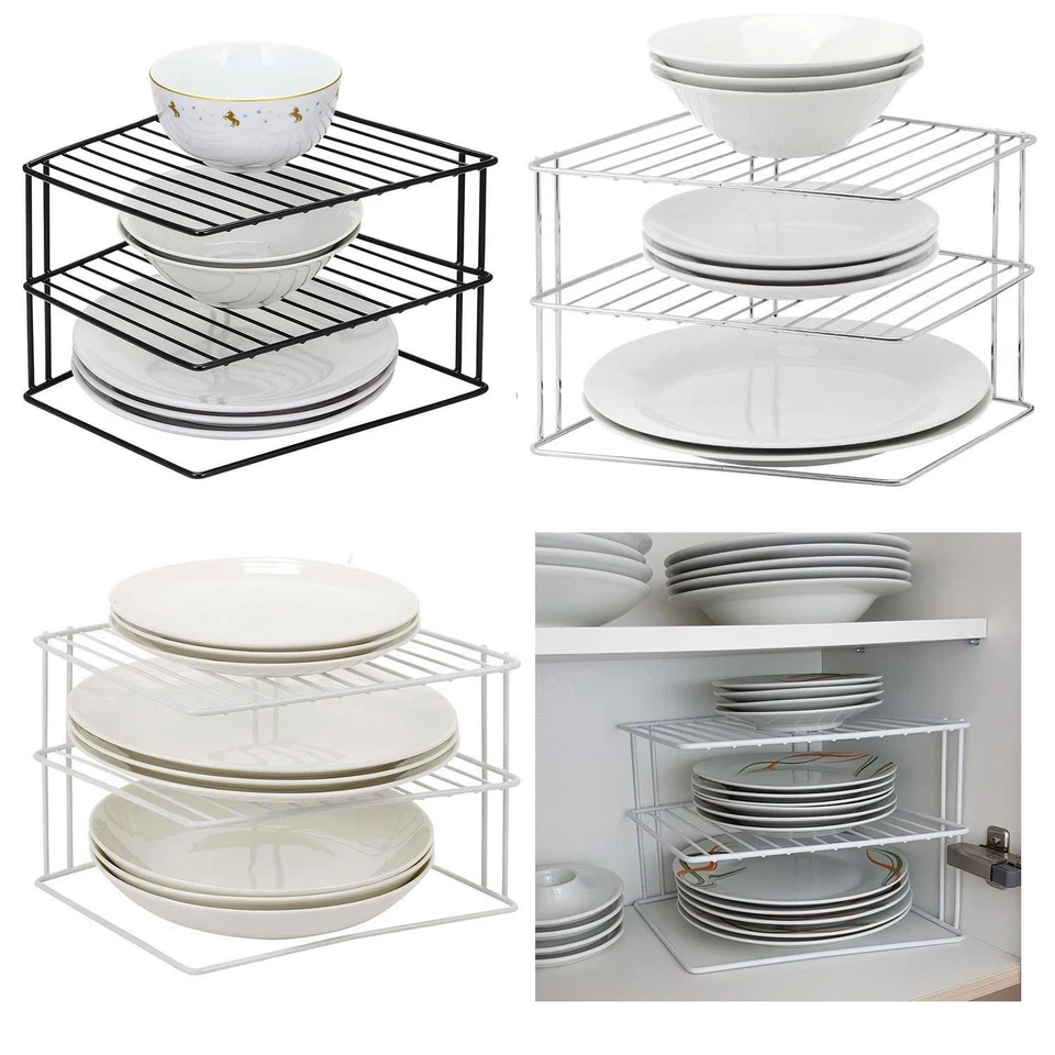 3 TIER KITCHEN CORNER PLATE RACK STORAGE HOLDER STAND PLATES CUPBOARD ORGANISER - Image 1 of 1