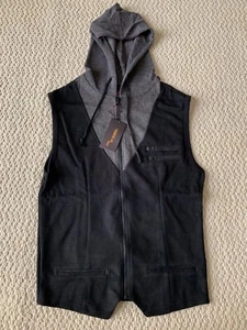NWT Men's Vertical Sport Two Tone Black Gray Ribbed Zip Hooded Vest SIZES S-XL - Picture 1 of 11
