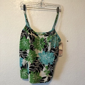 NWT Body ID Swim Tankini Top Plus size 1X Multicolor Floral Green Blue White - Picture 1 of 4